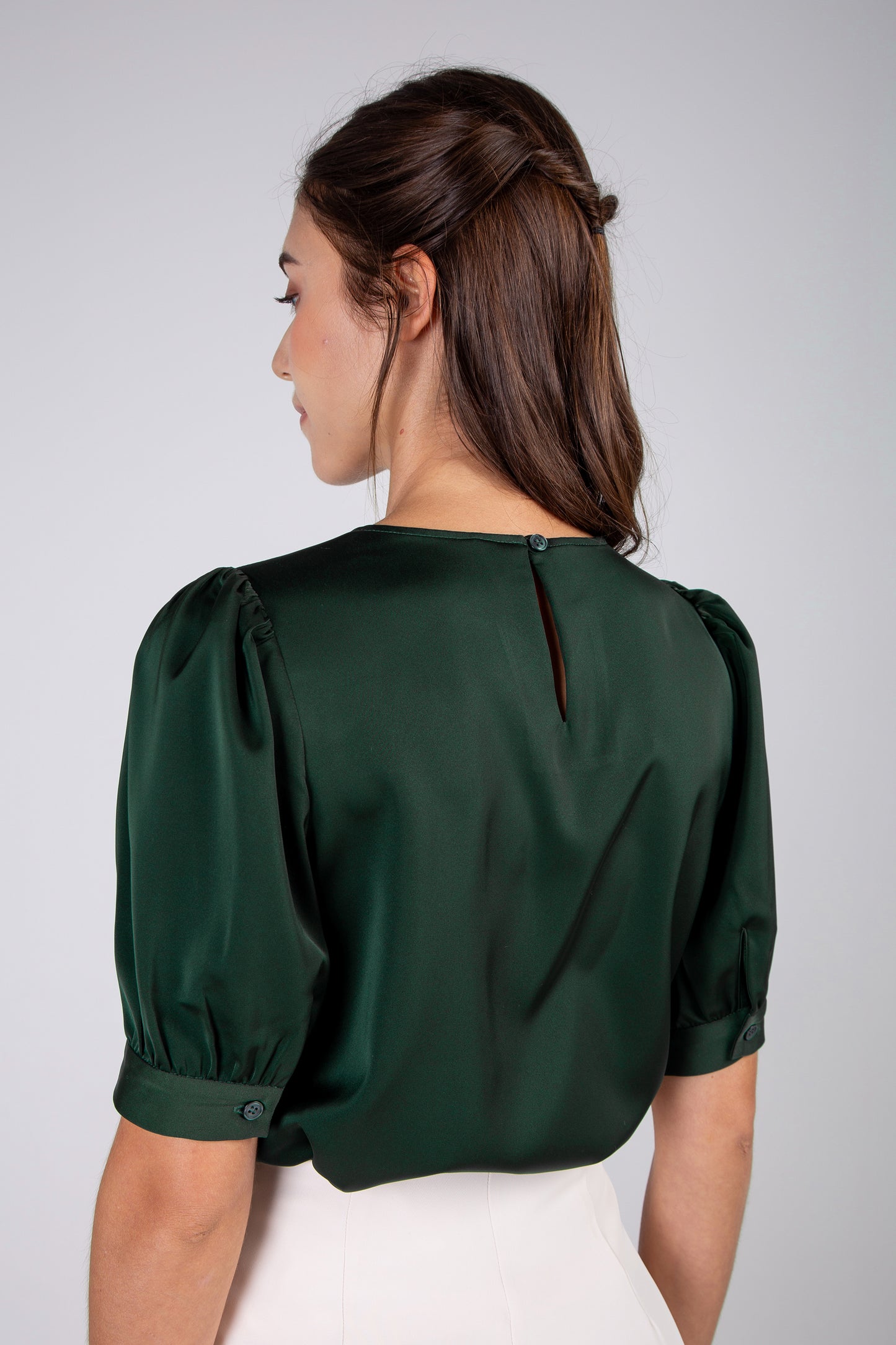 Satin Mid Sleeve Blouse - Forest