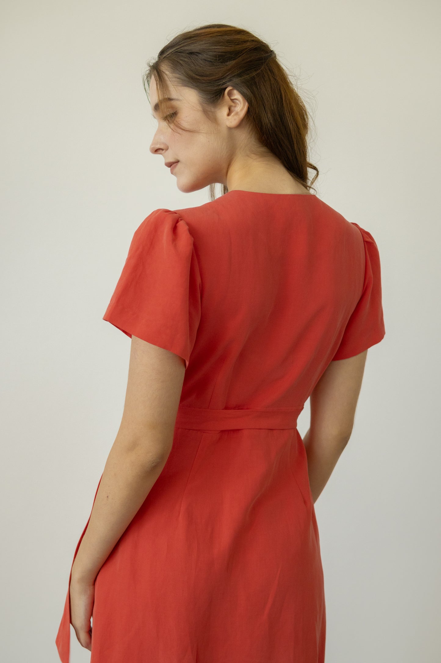 Tencel-Linen Wrap Dress - Vermillion