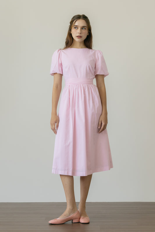 Relaxed Midi Dress with Wrap Sash - Petal Pink