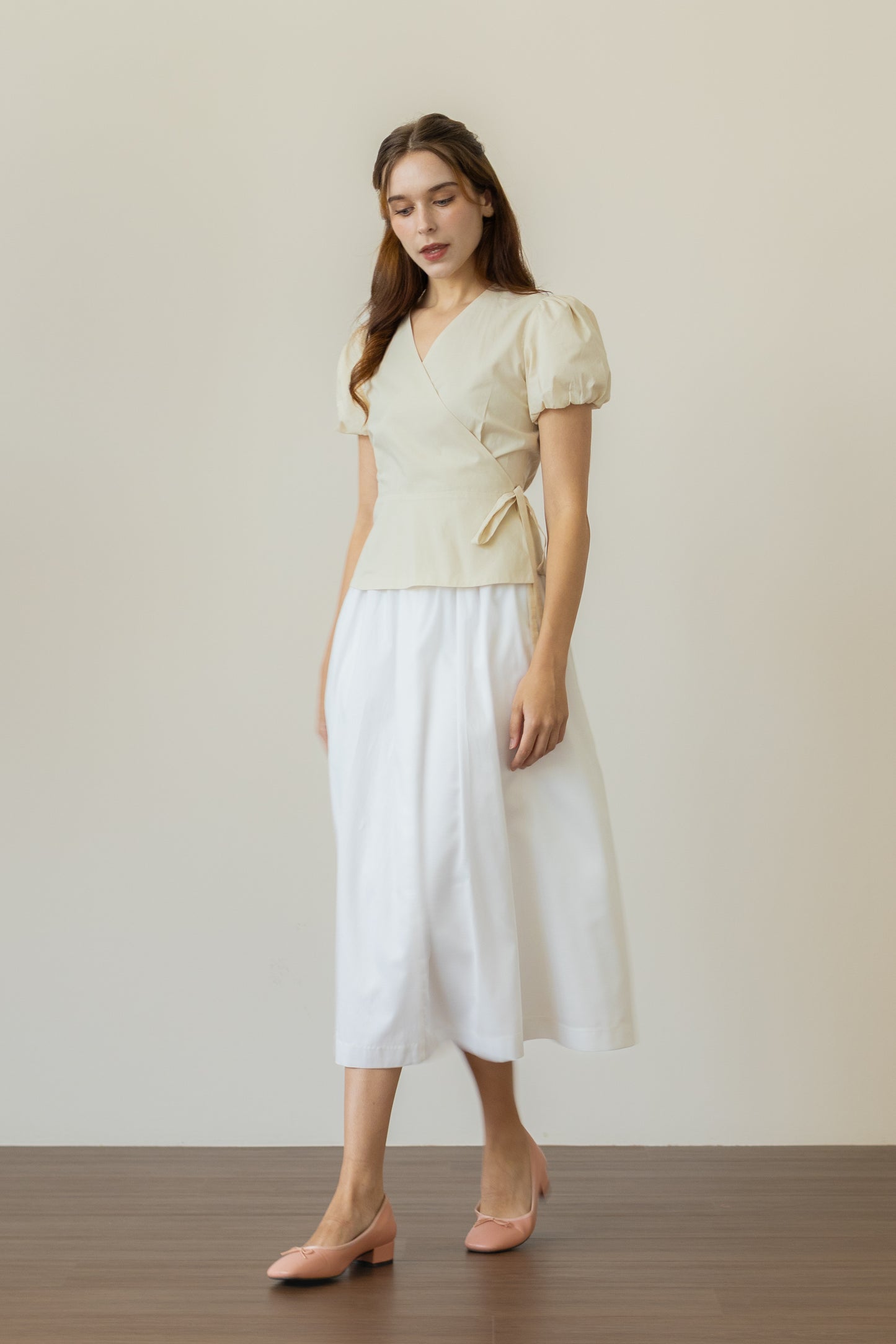 Bubble Sleeve Wrap Blouse - Natural