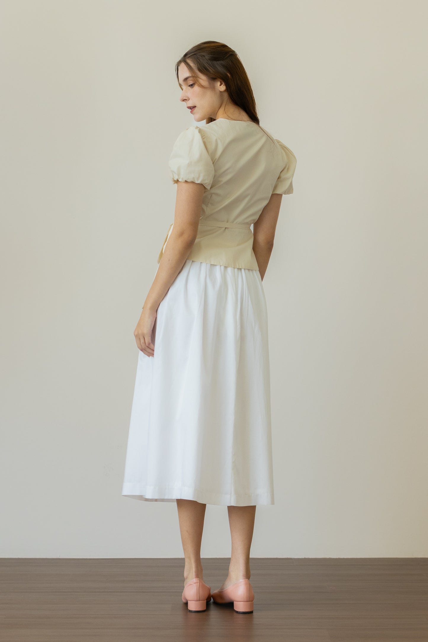 Bubble Sleeve Wrap Blouse - Natural