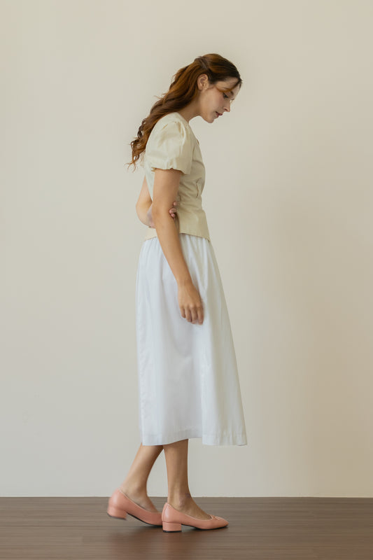 Gathered Midi Skirt - White