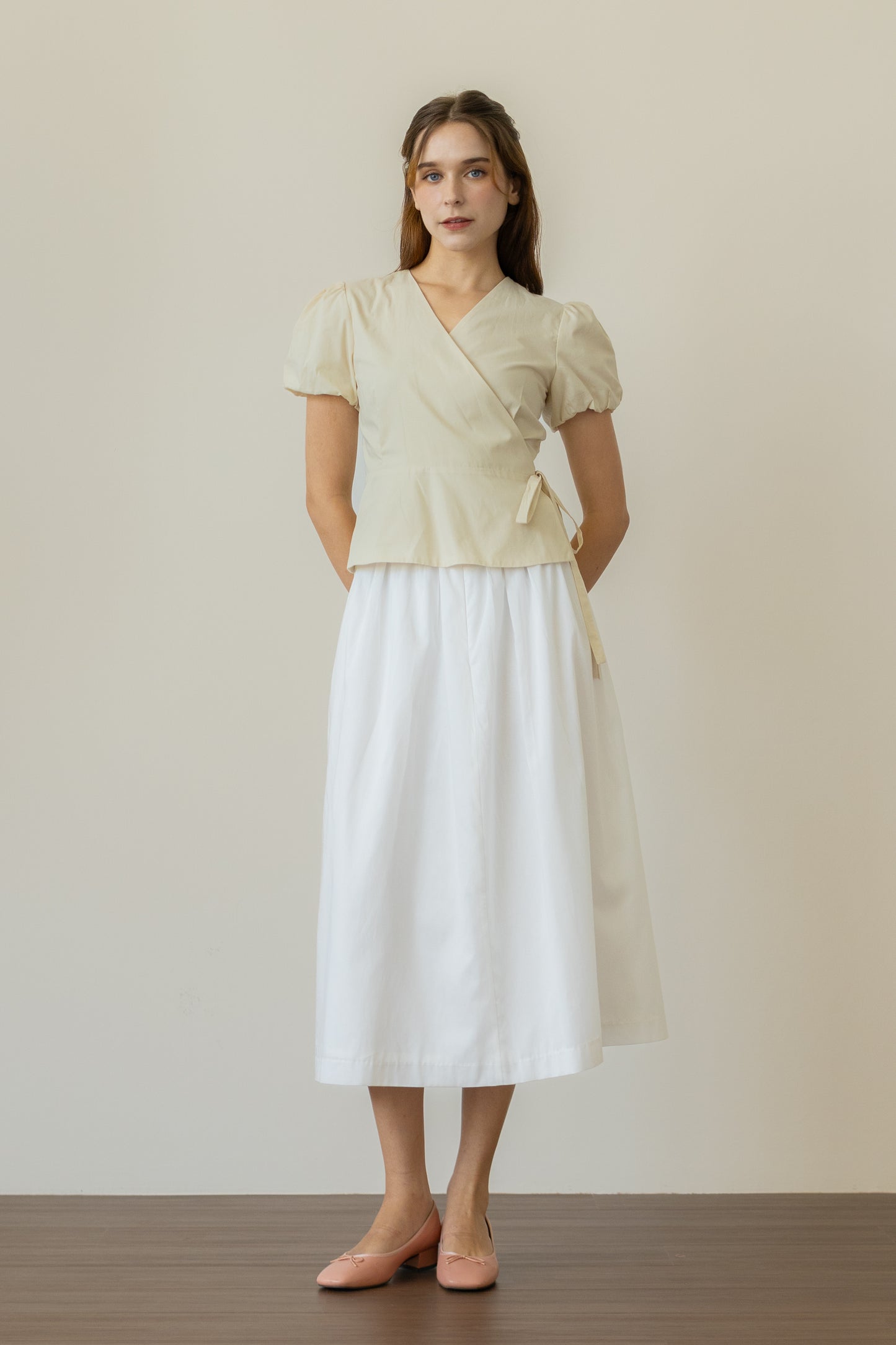 Bubble Sleeve Wrap Blouse - Natural