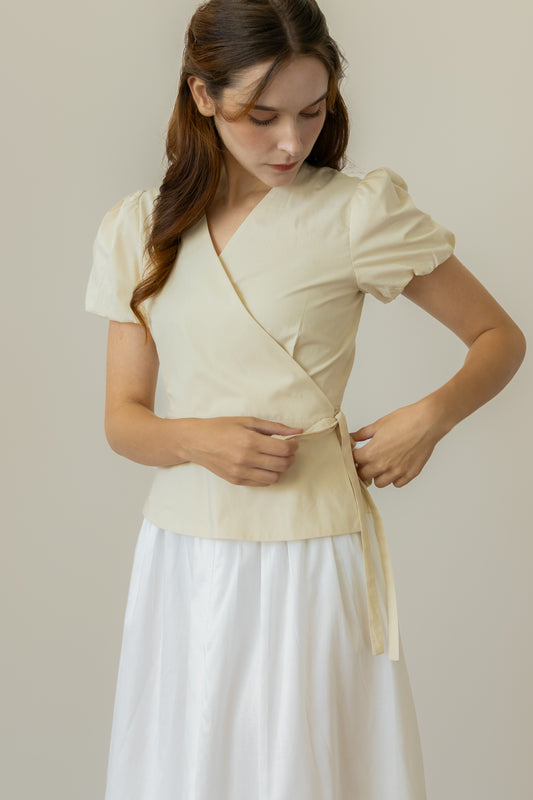 Bubble Sleeve Wrap Blouse - Natural