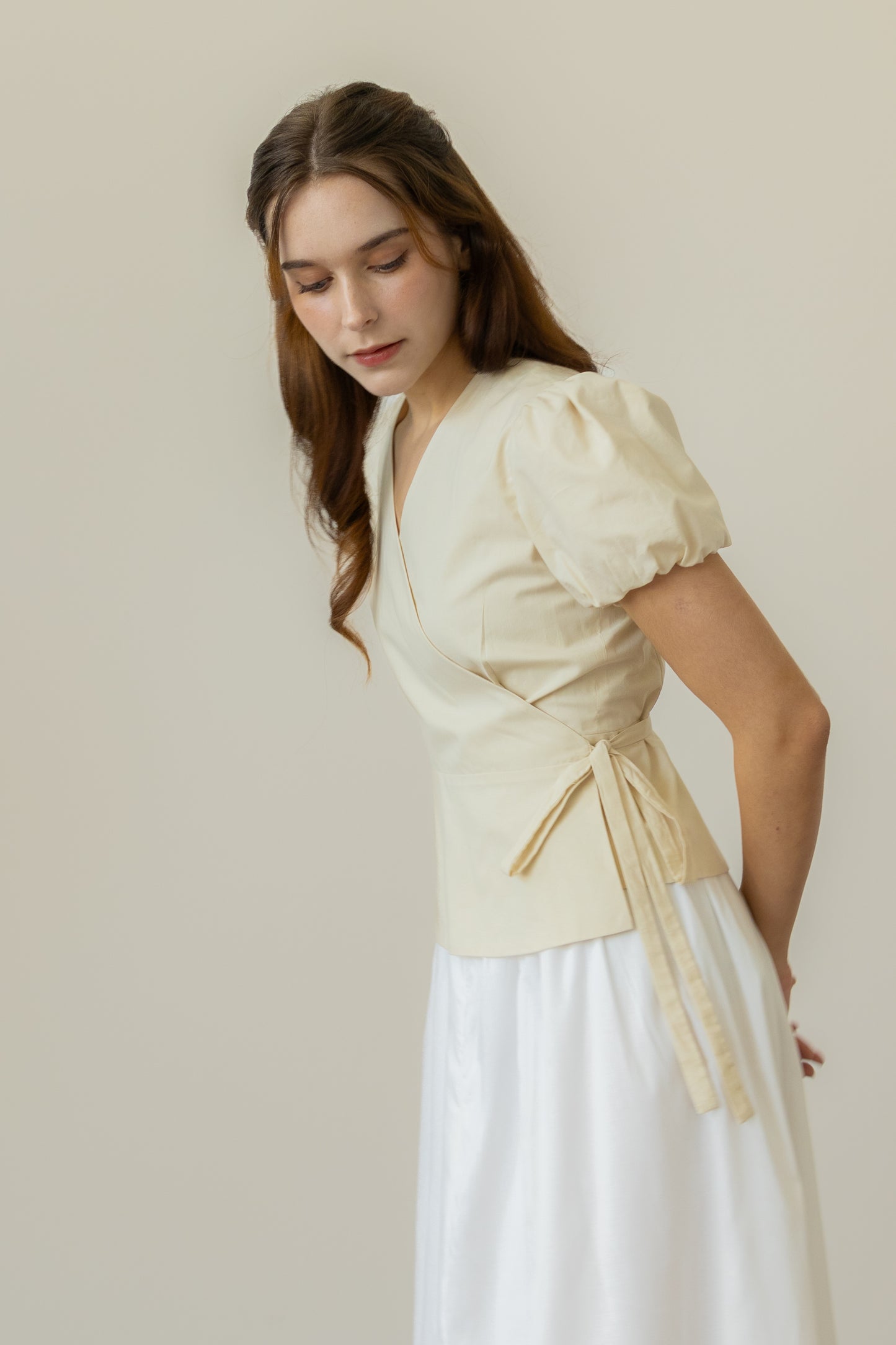 Bubble Sleeve Wrap Blouse - Natural