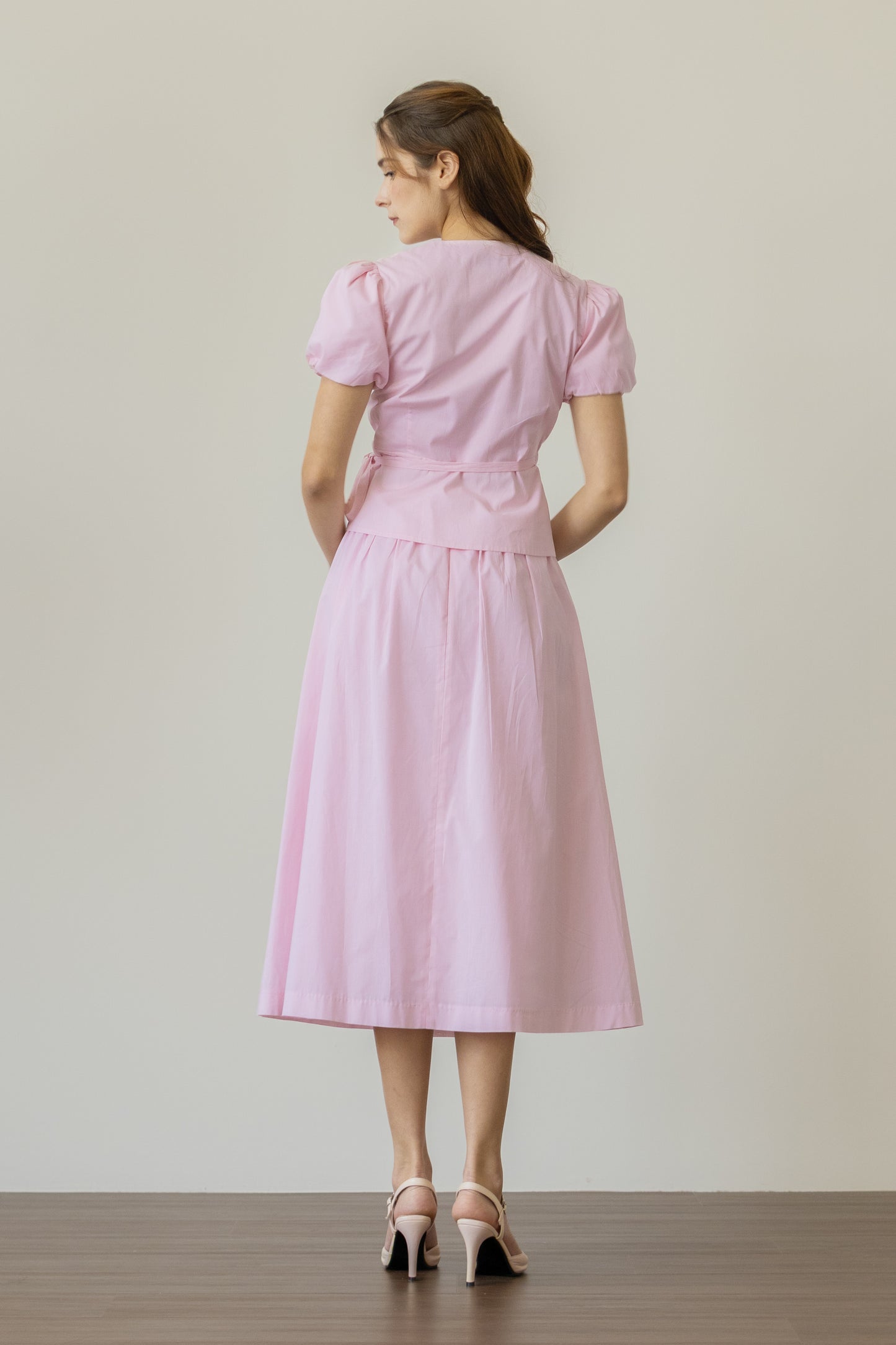 Bubble Sleeve Wrap Blouse - Petal Pink