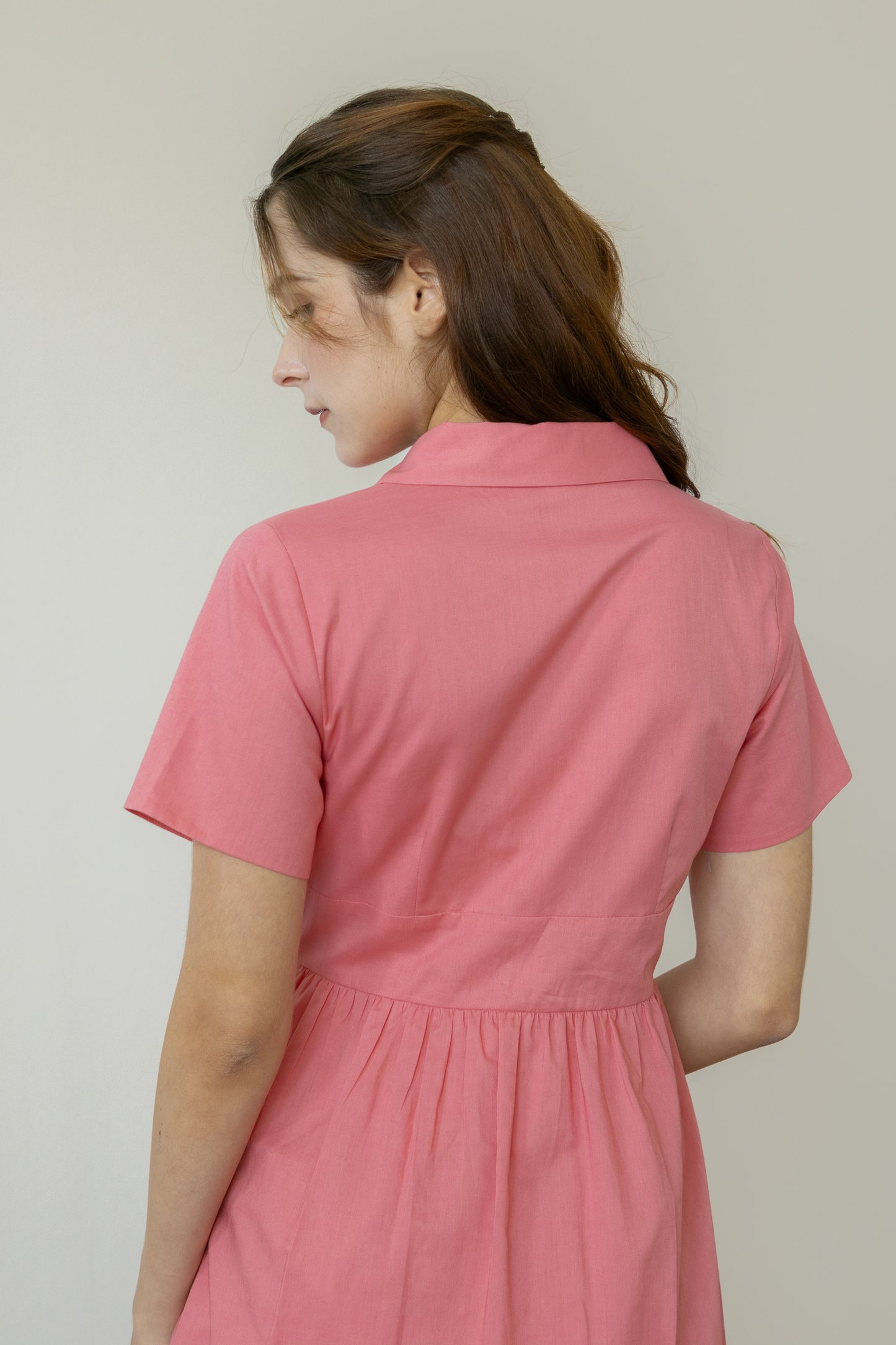 Classic Shirt Dress with Bust Detail - Rose