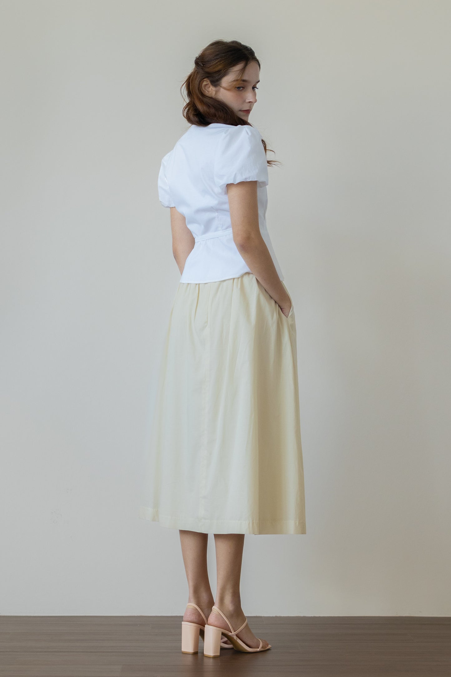 Gathered Midi Skirt - Natural