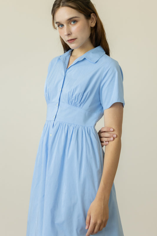 Classic Shirt Dress with Bust Detail - Dove Blue