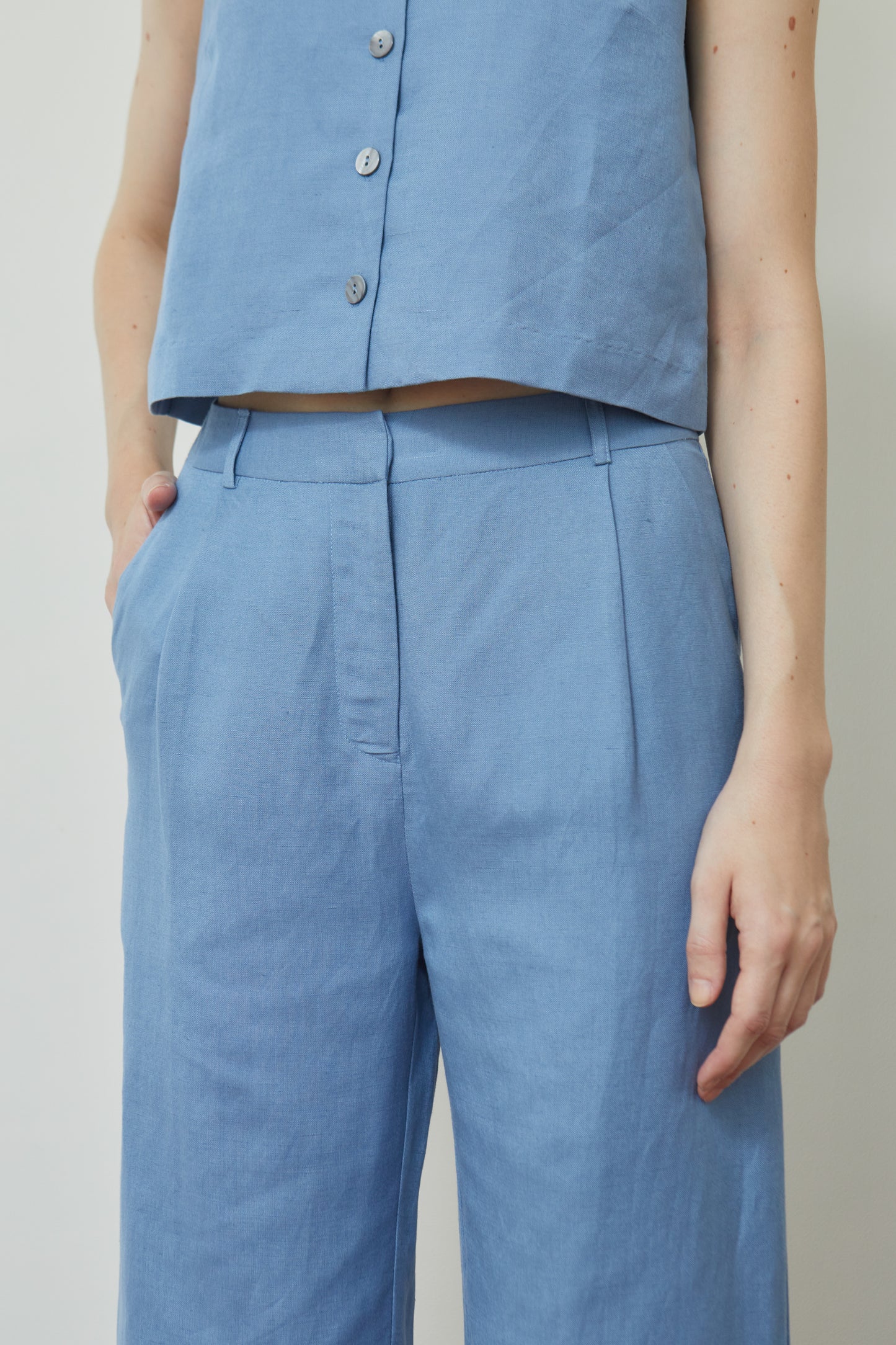 Linen Full Length Pants - French Blue