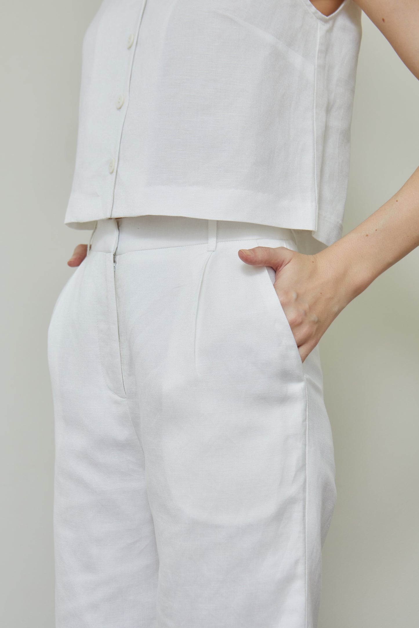 Linen Full Length Pants - White