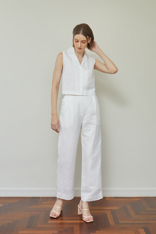 Linen Full Length Pants - White