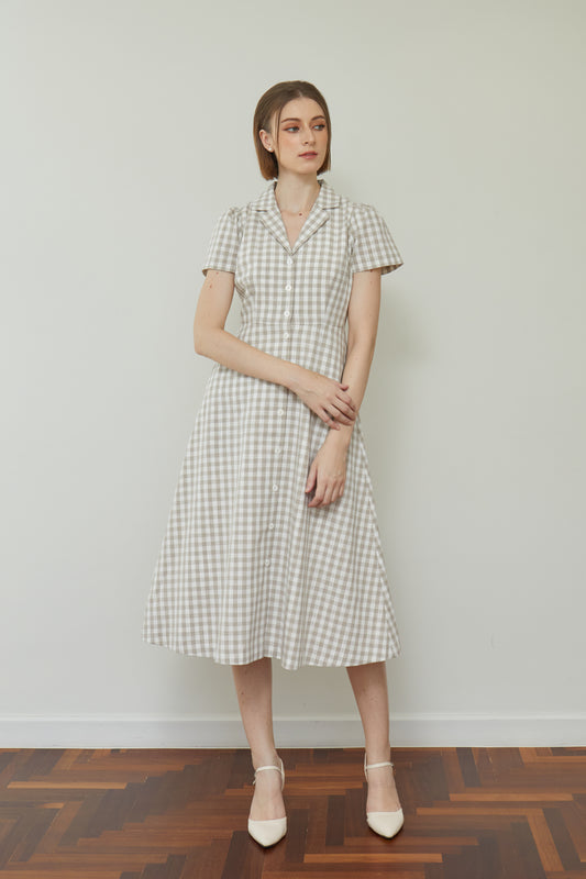 Linen Gingham Classic Shirt-Dress - Cream