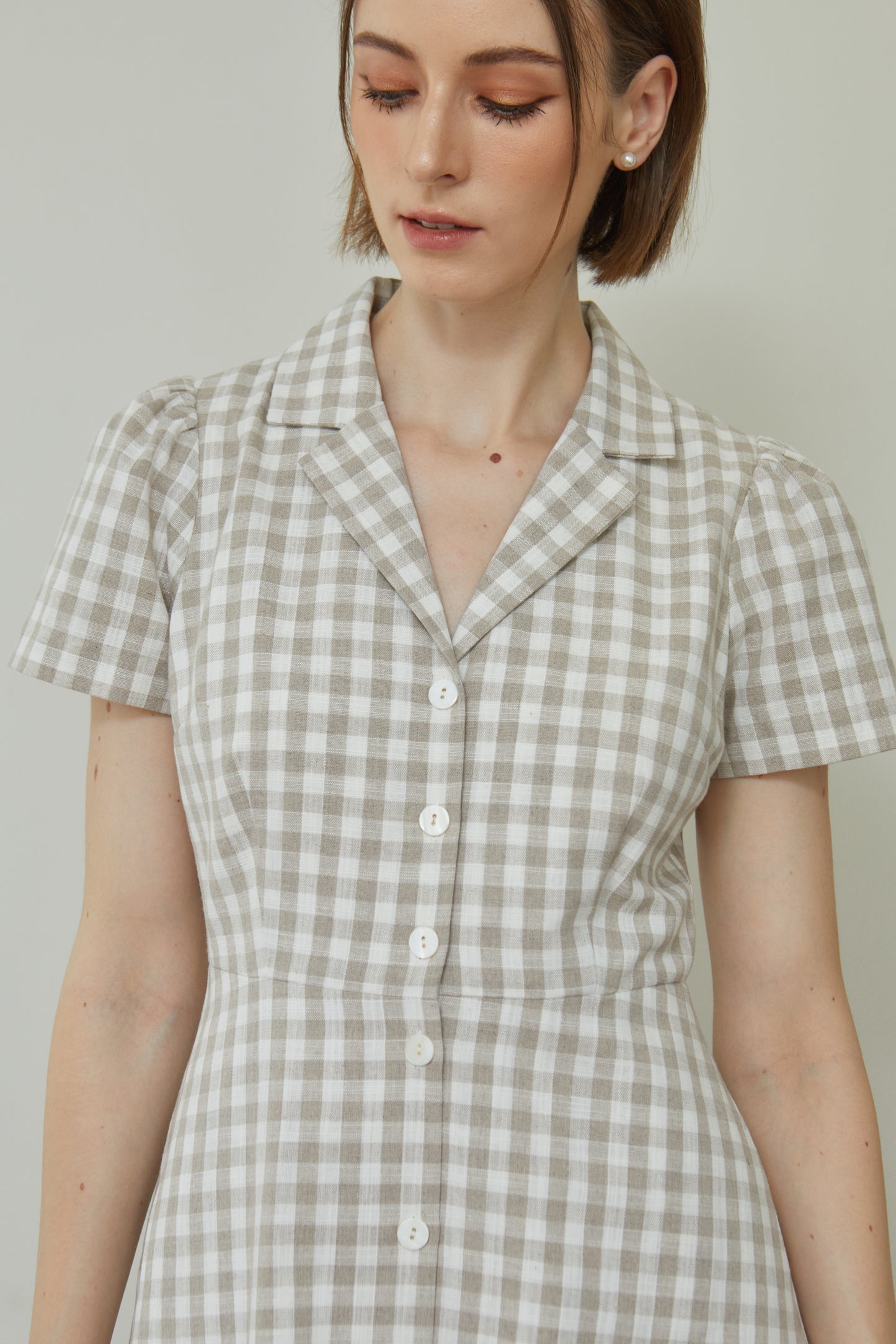 Linen Gingham Classic Shirt-Dress - Cream