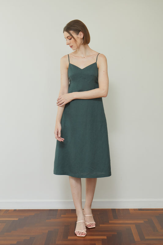 Linen Midi Sundress - Forest