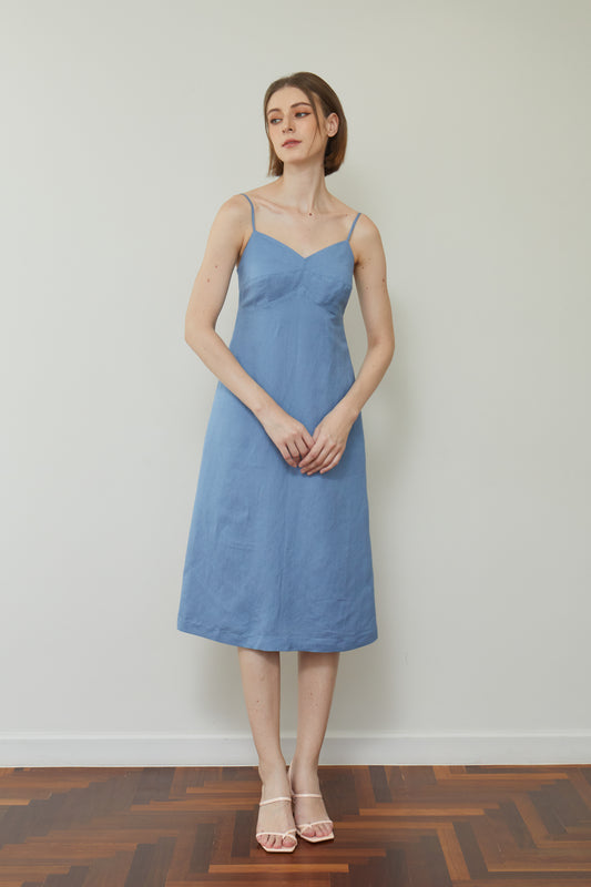 Linen Midi Sundress - French Blue