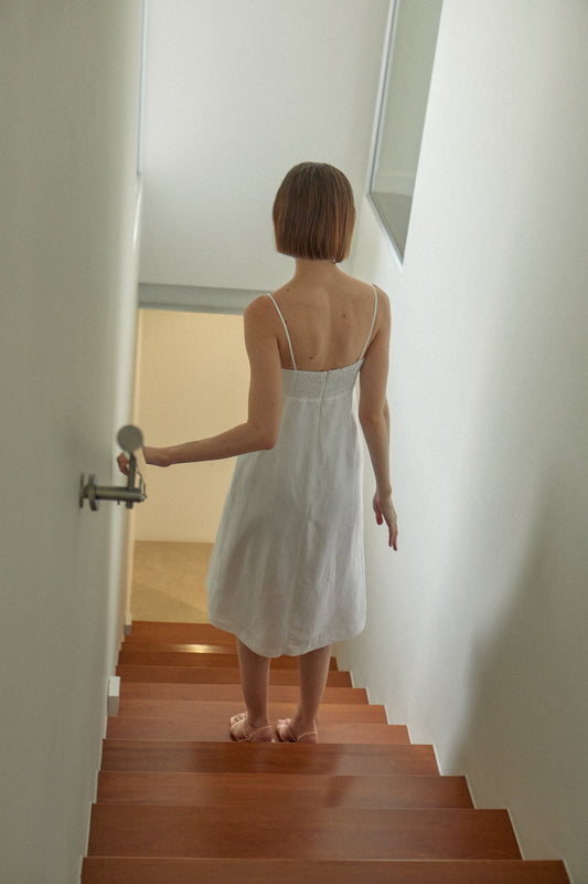 Linen Midi Sundress - White