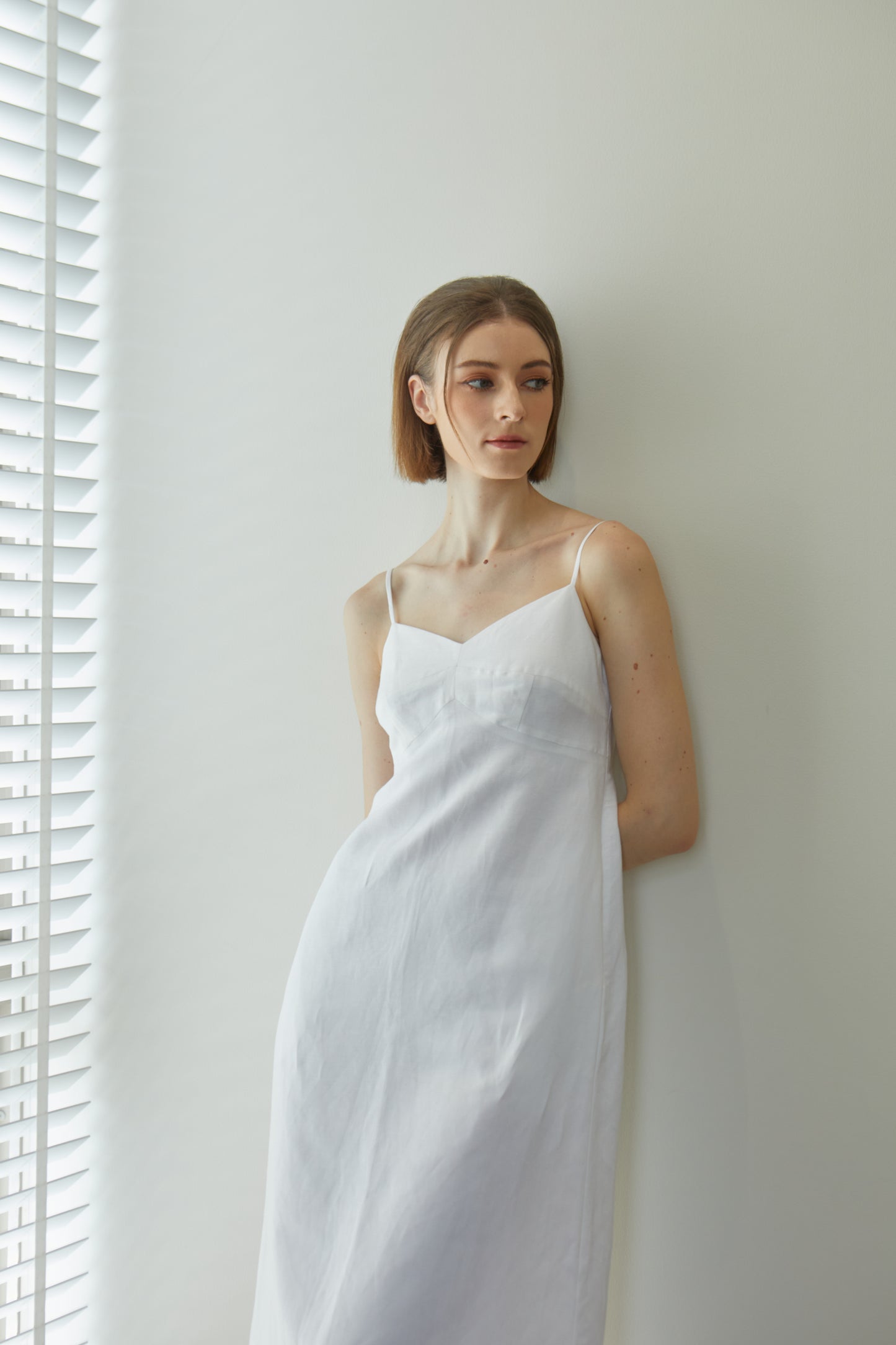 Linen Midi Sundress - White