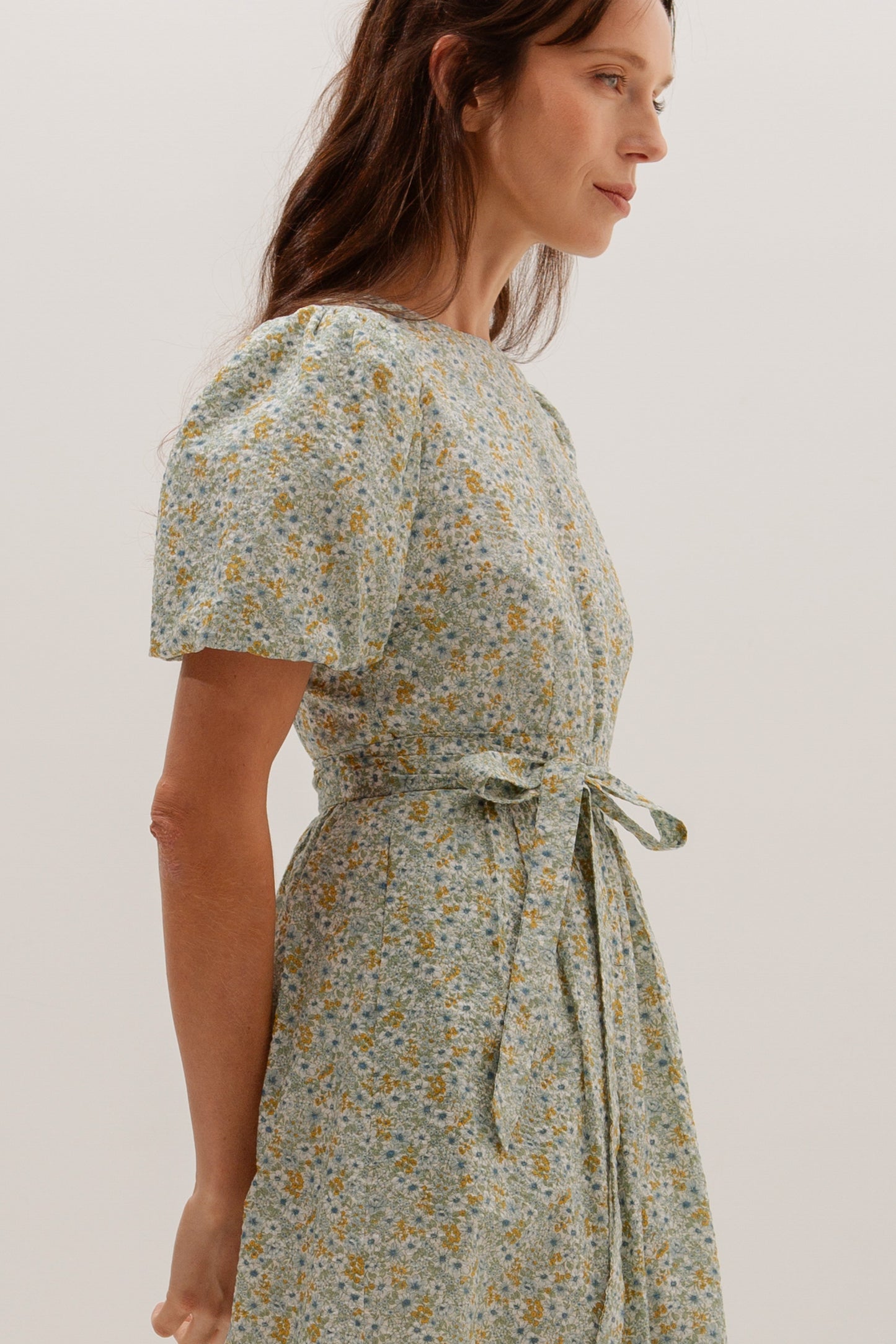 Puff Sleeved Wrap Tea Dress - Sunrise Garden