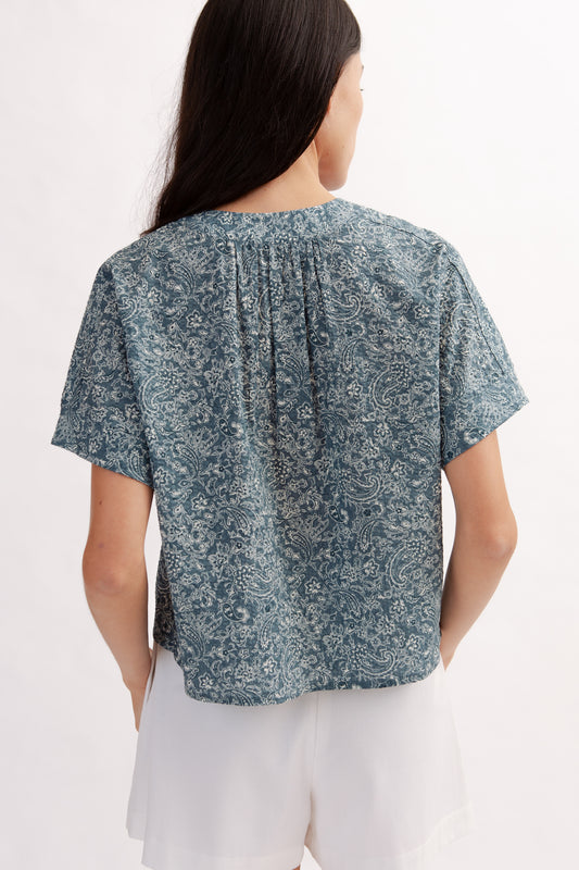 Weekend Boxy Blouse in Print - Ocean