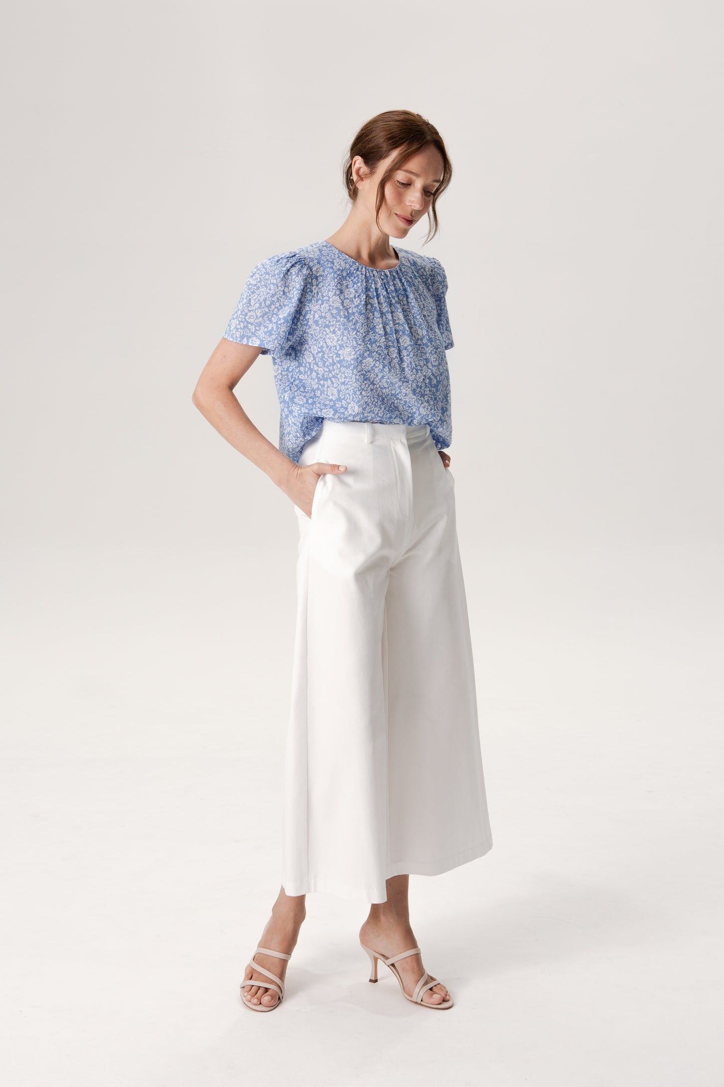 Weekend Gathered Blouse - Soft Blue