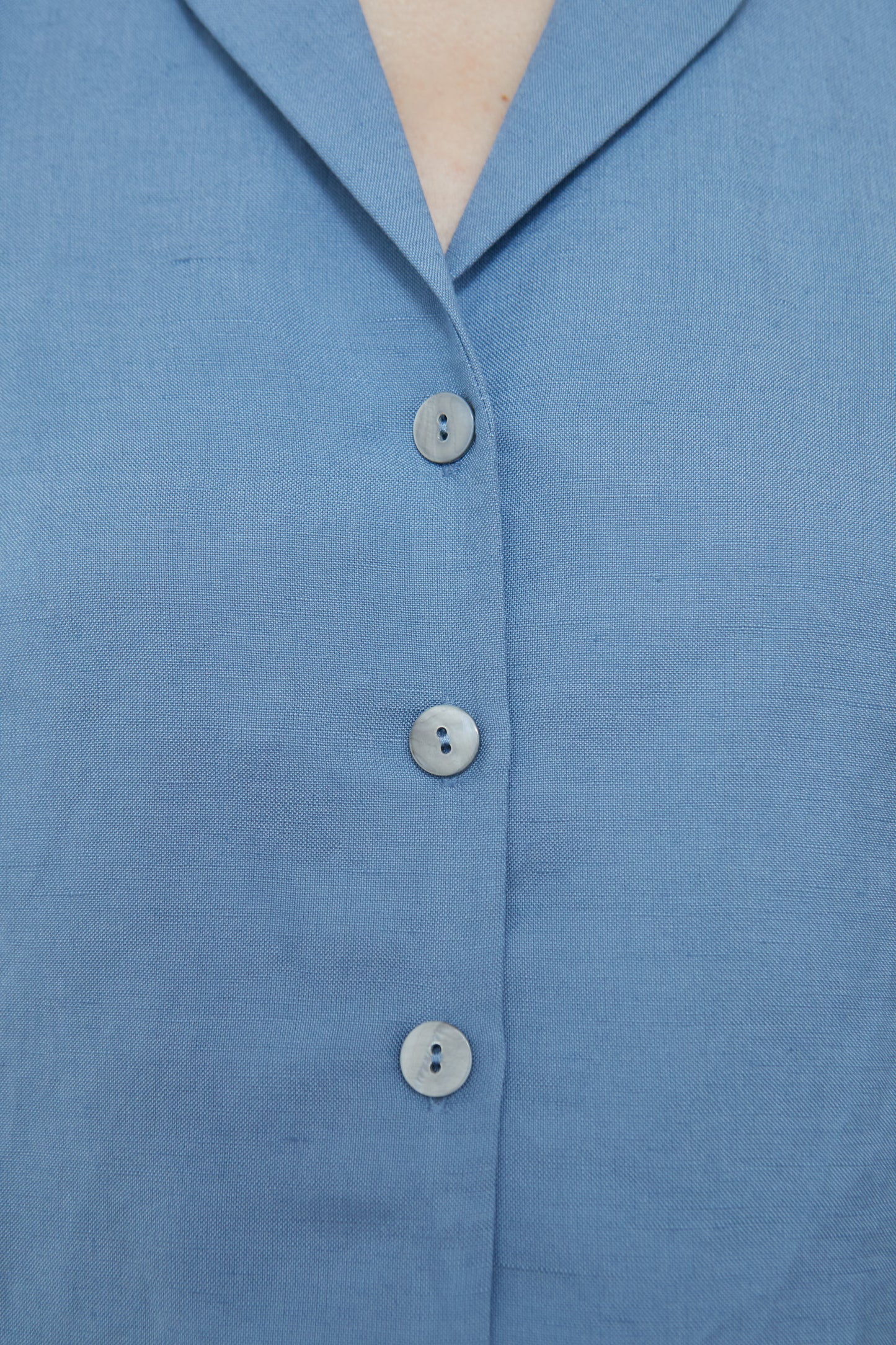 Relaxed Linen Notched Collar Top - French Blue