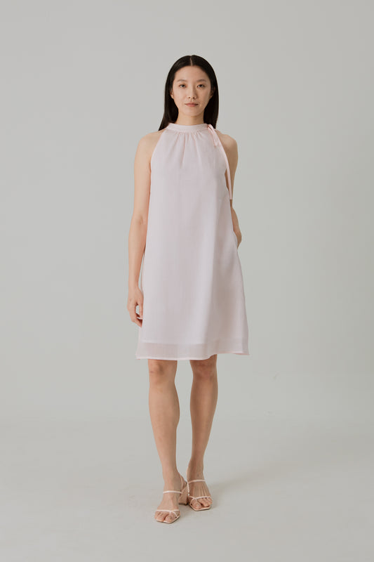 Aire Mini Dress with Stand Collar - Pink Blossom