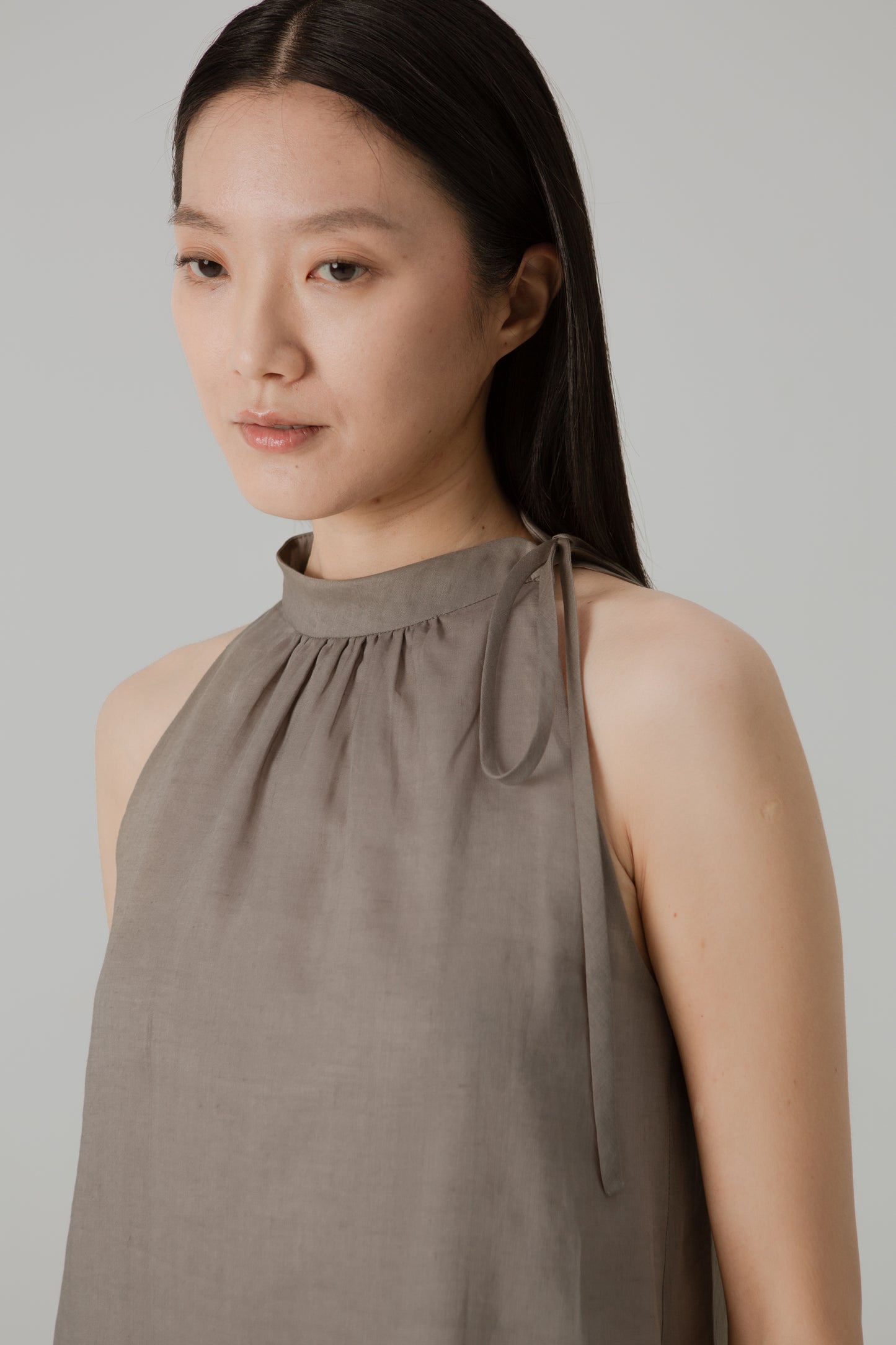 Aire Mini Dress with Stand Collar - Taupe