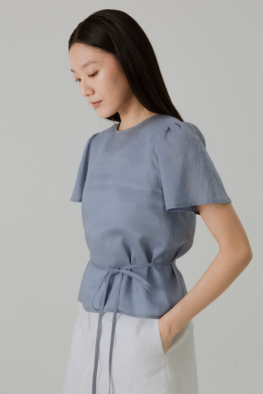 Aire Blouse with Flutter Sleeves - Sky