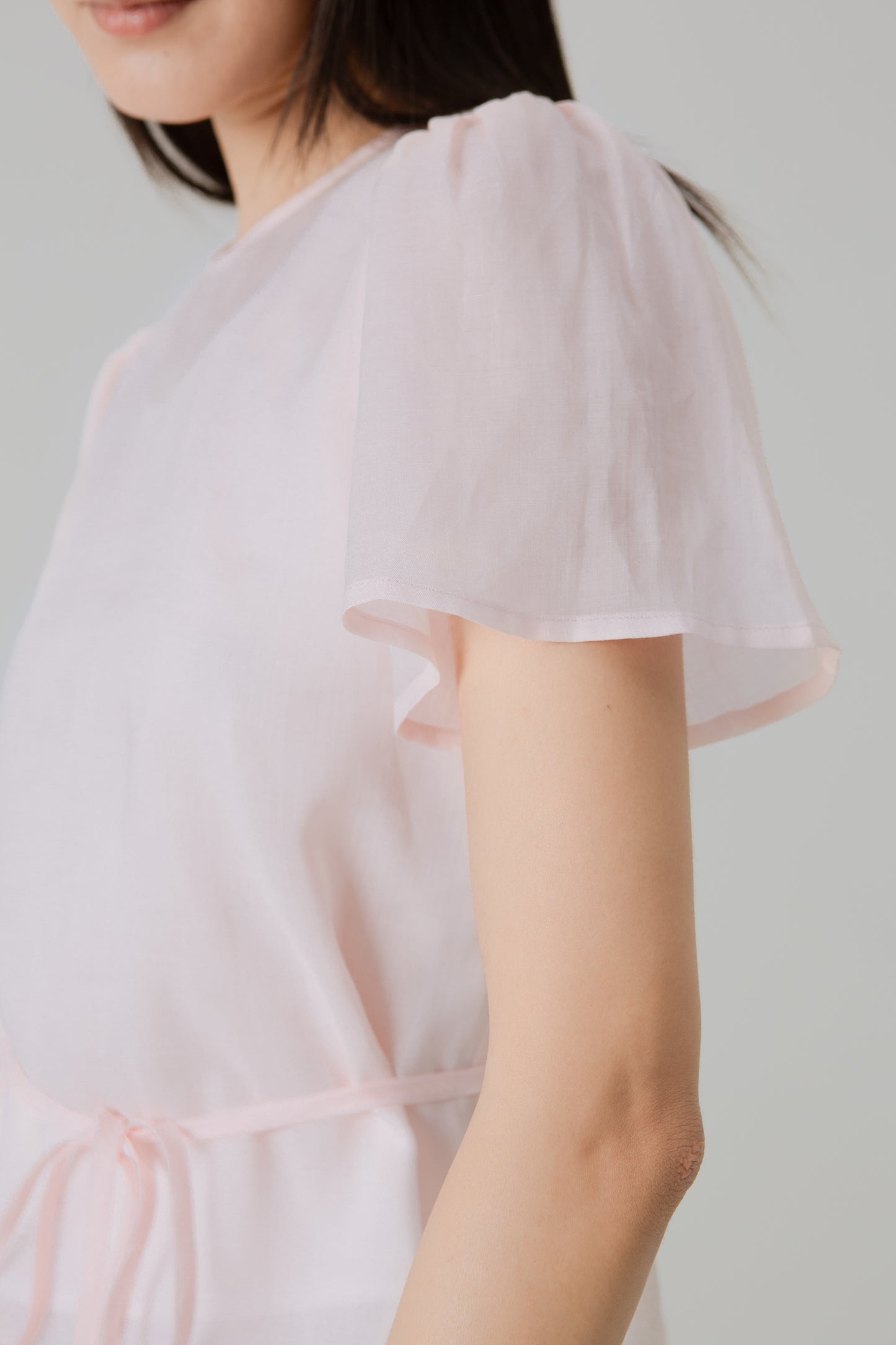 Aire Blouse with Flutter Sleeves - Pink Blossom