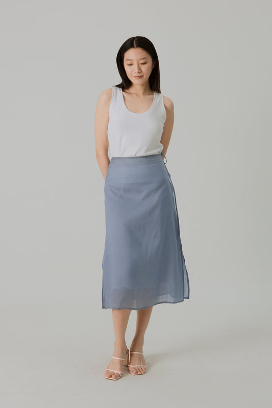 Aire Midi Skirt with Tie-Ribbon - Sky