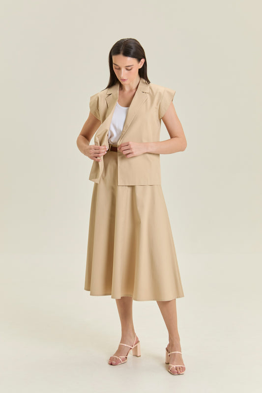 Tailored Wrap Vest Blouse - Khaki