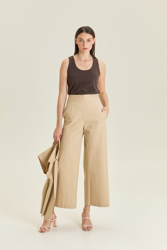 Tailored Straight Full-Length Trousers - Khaki