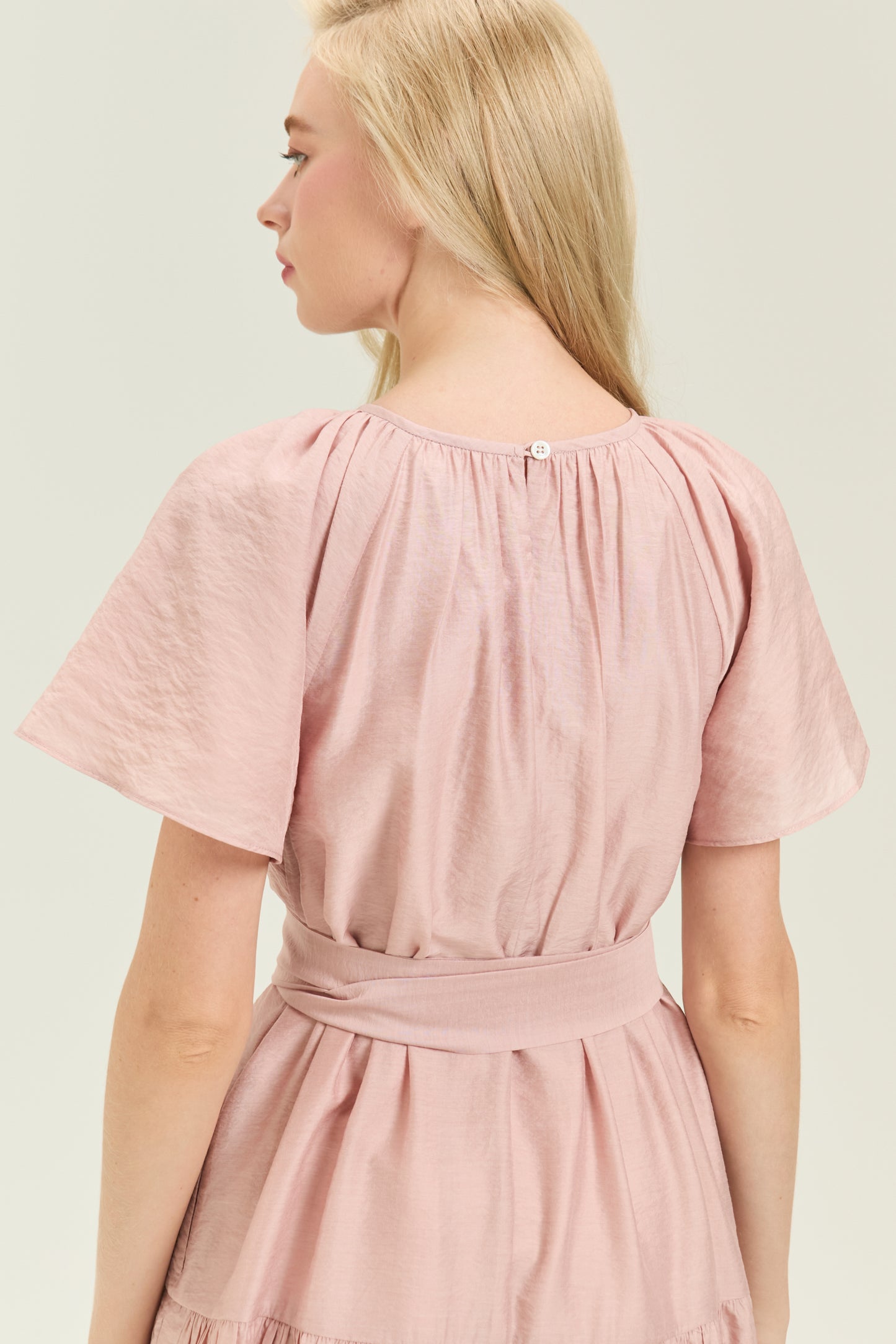 Flutter Sleeve Tiered Tea Dress - Pearl Blush