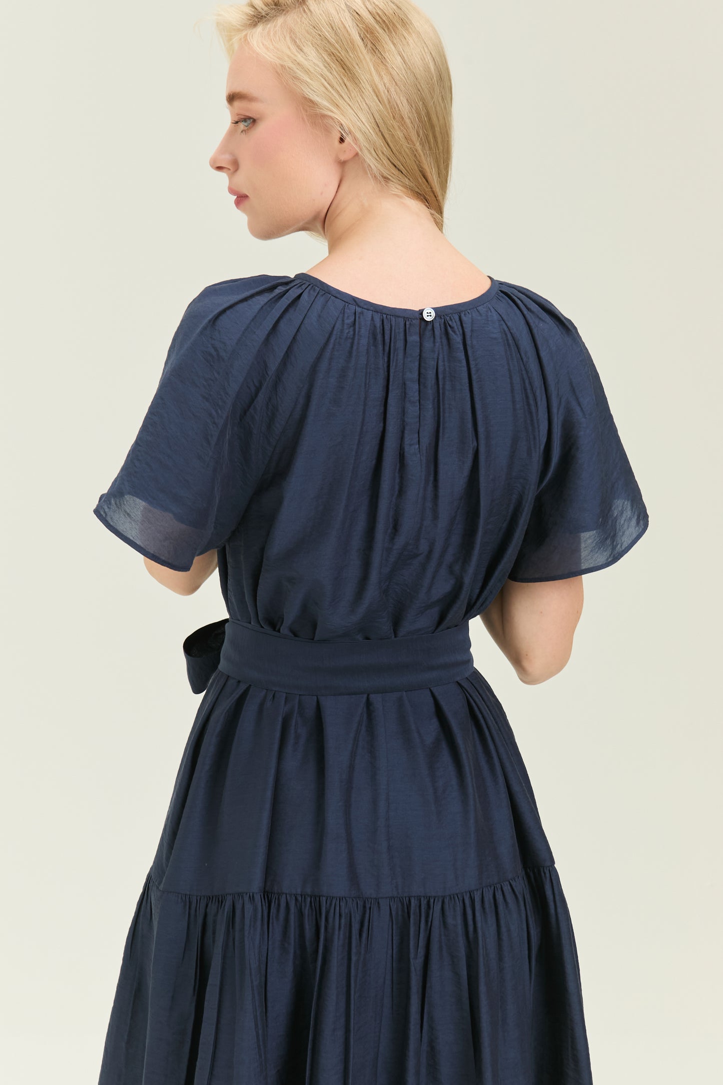 Flutter Sleeve Tiered Tea Dress - Midnight Pearl