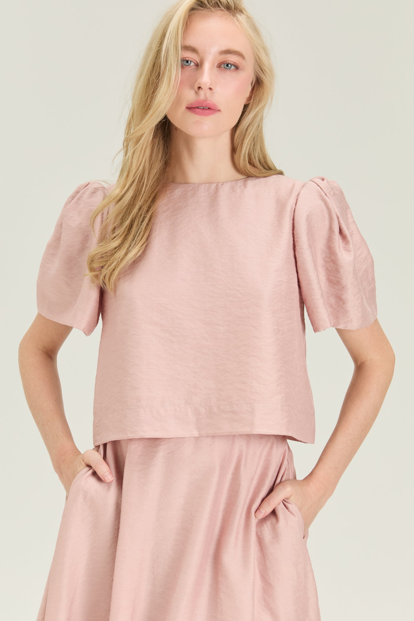 Puff Sleeve Bow Blouse - Pearl Blush