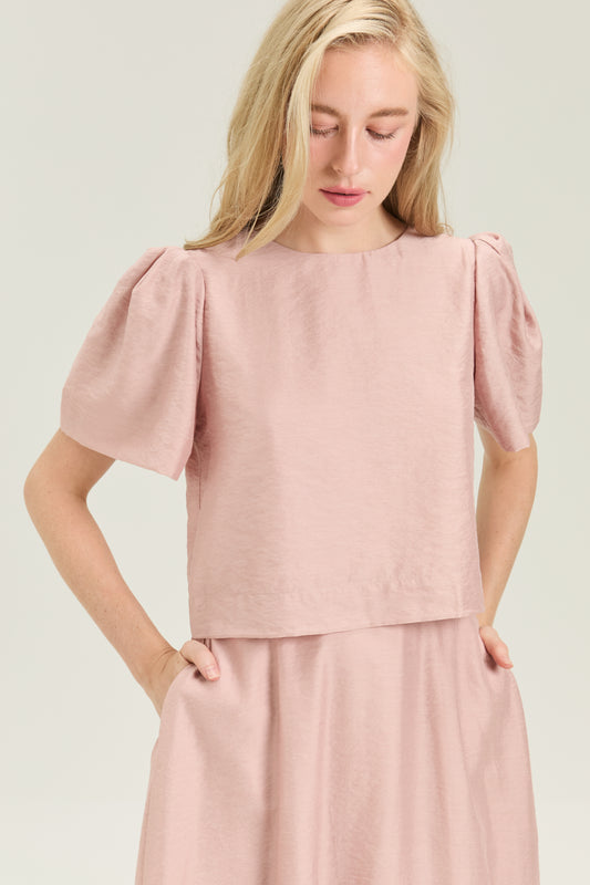 Puff Sleeve Bow Blouse - Pearl Blush