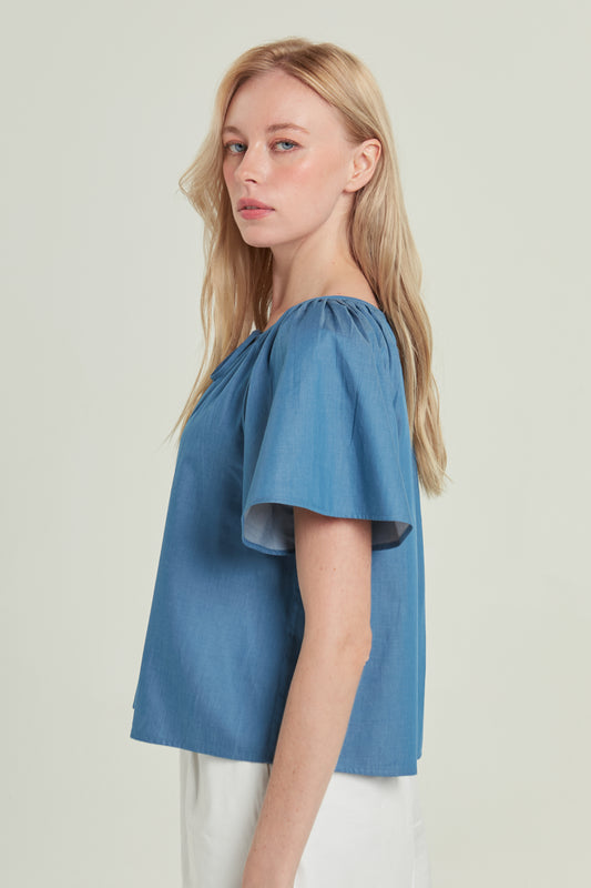 Denim Tie-Ribbon Weekend Blouse - Light Wash