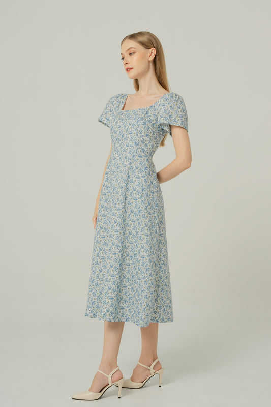 Scoop Neck A-line Tea Dress - Garden Print