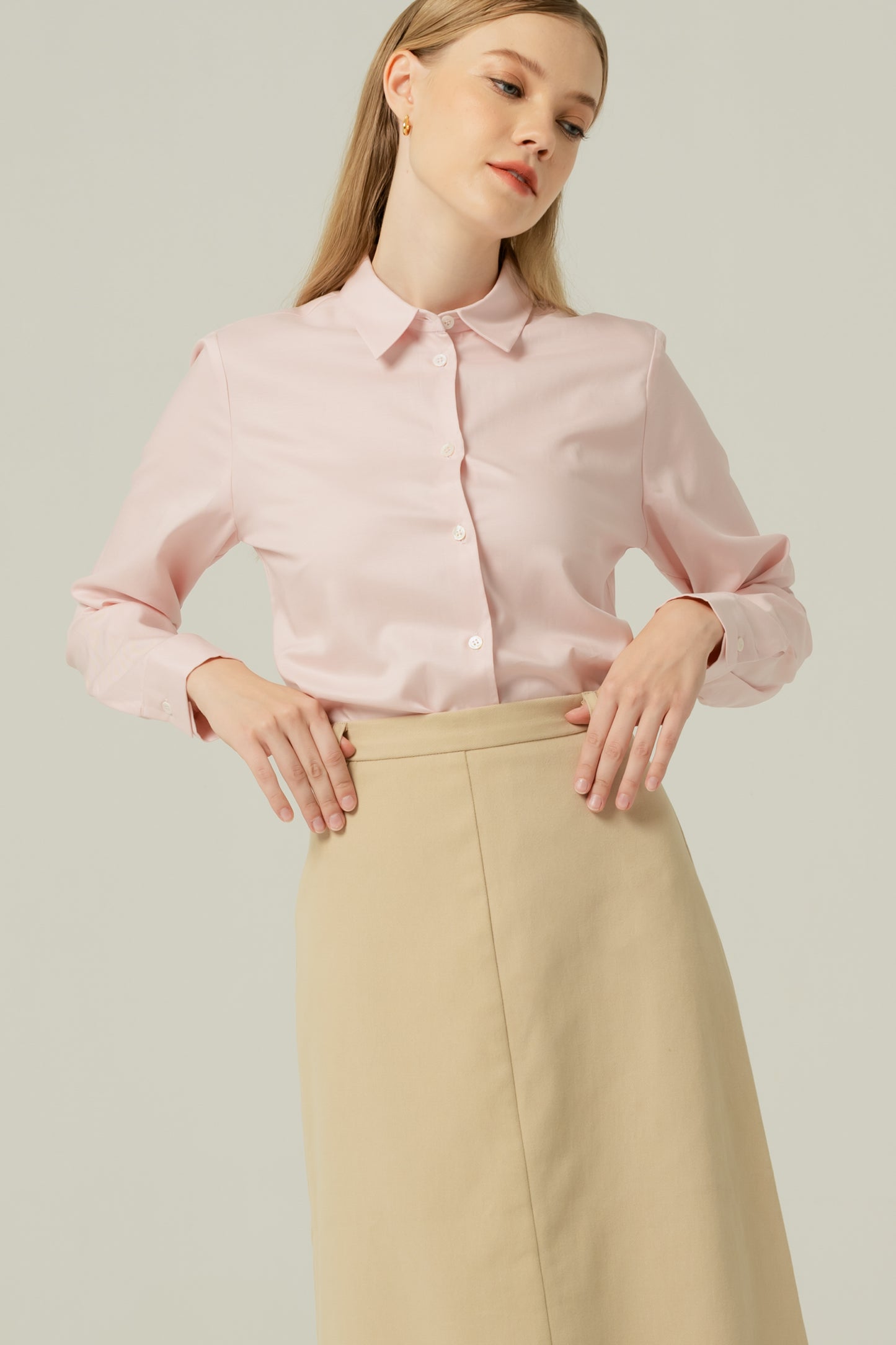 Tailored Cotton-Twill A-line Skirt - Light Khaki