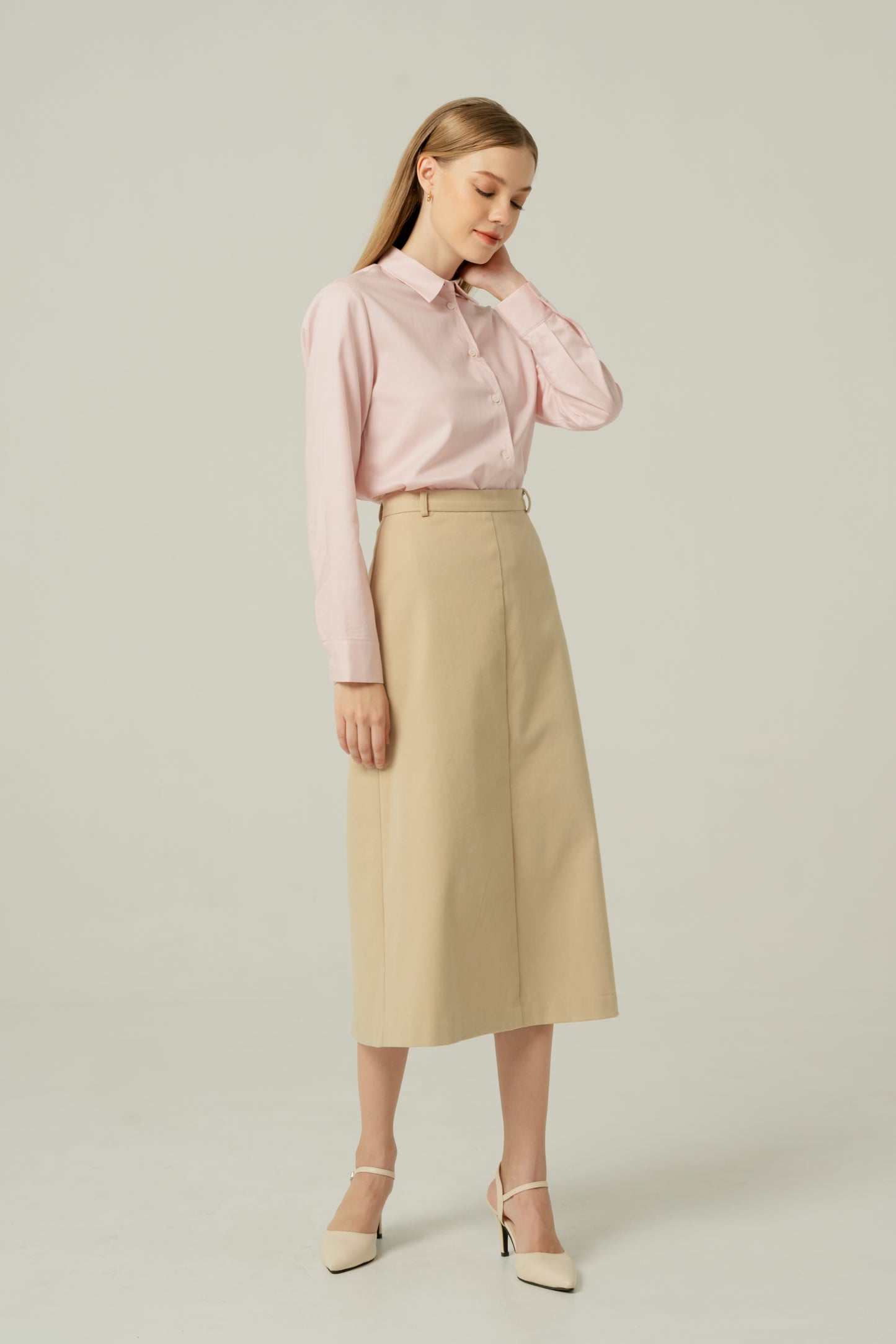 Tailored Cotton-Twill A-line Skirt - Light Khaki