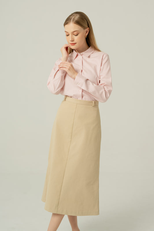 Tailored Cotton-Twill A-line Skirt - Light Khaki