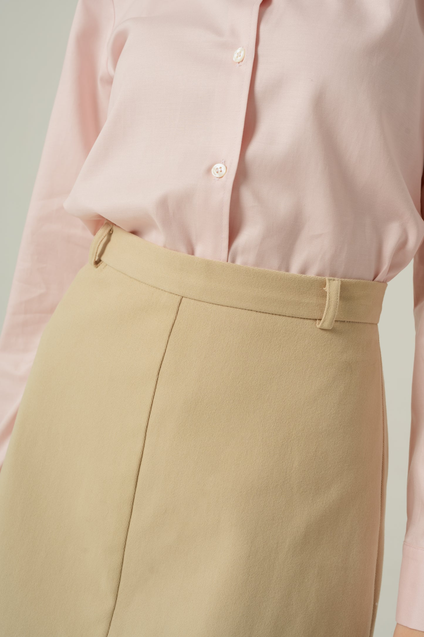 Tailored Cotton-Twill A-line Skirt - Light Khaki
