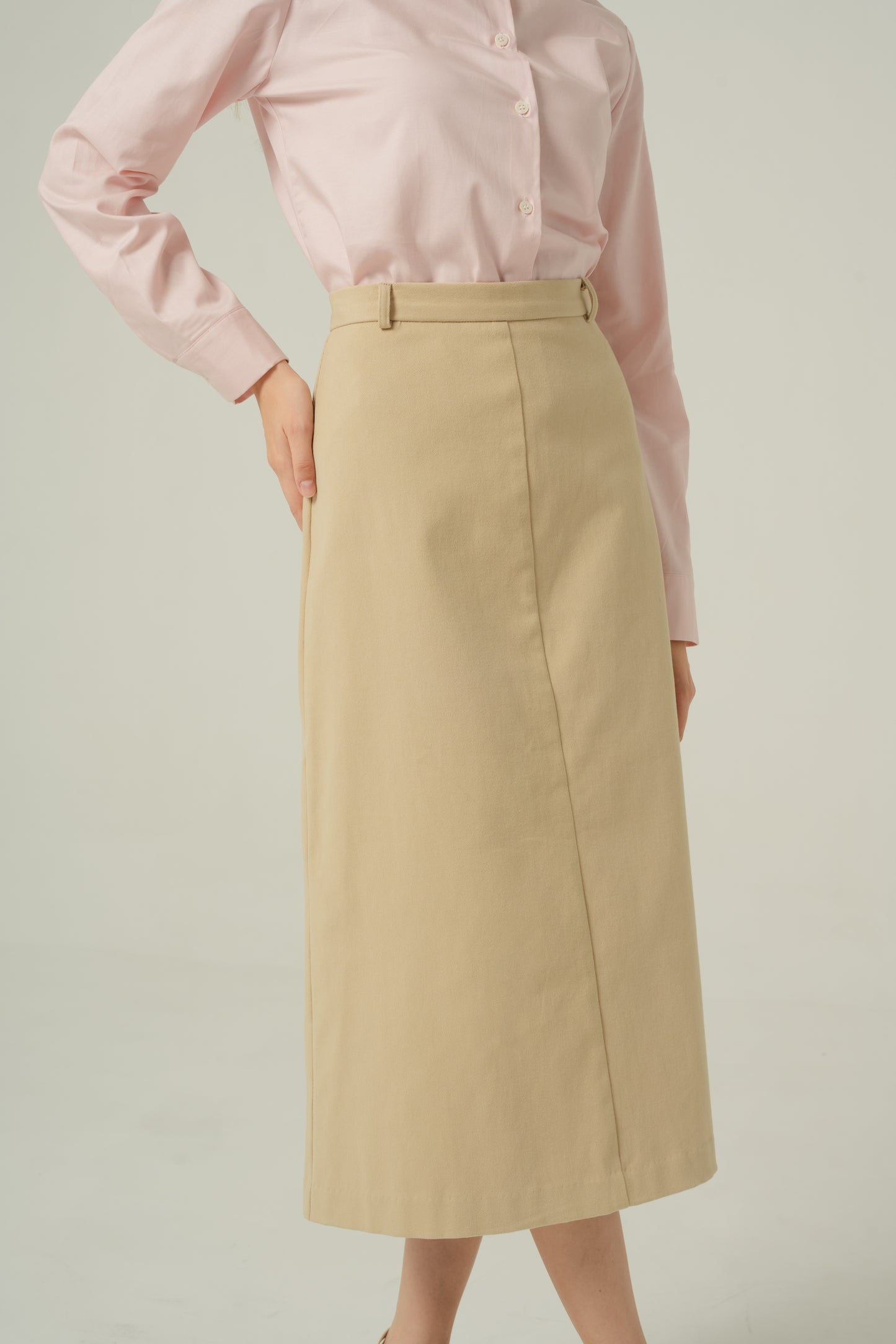 Tailored Cotton-Twill A-line Skirt - Light Khaki