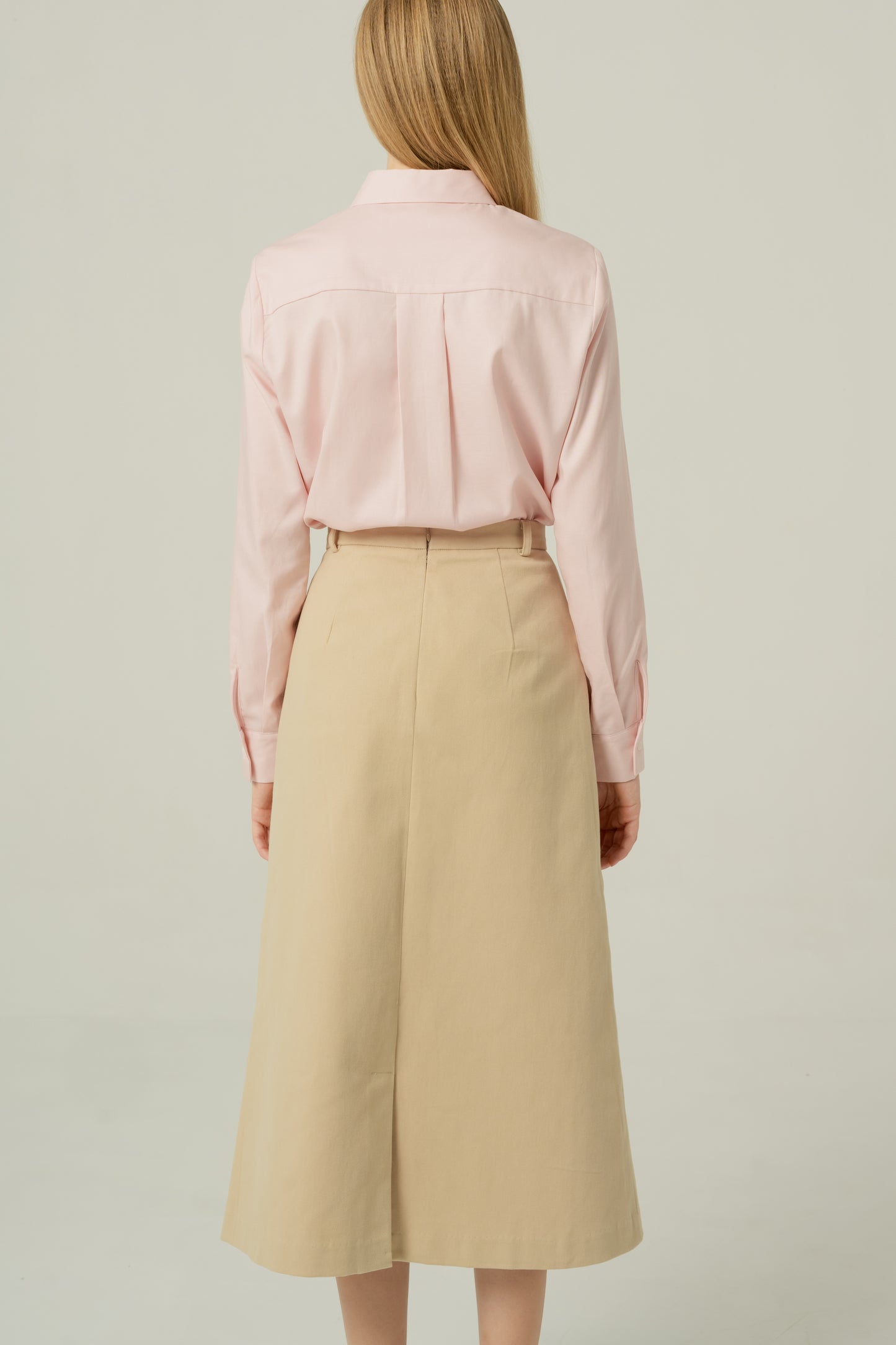 Tailored Cotton-Twill A-line Skirt - Light Khaki