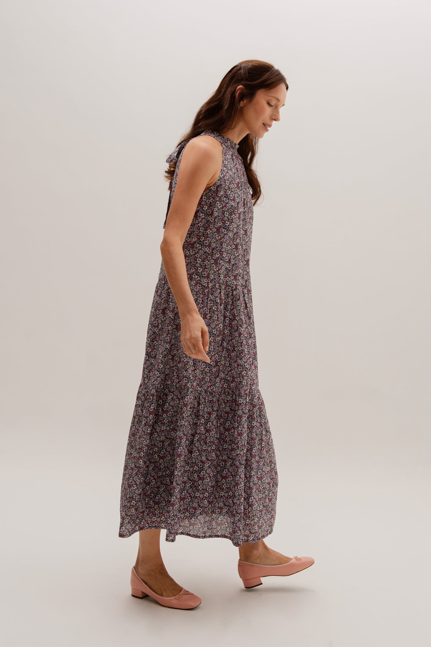 Tie-ribbon Halter Maxi Dress - Twilight Garden