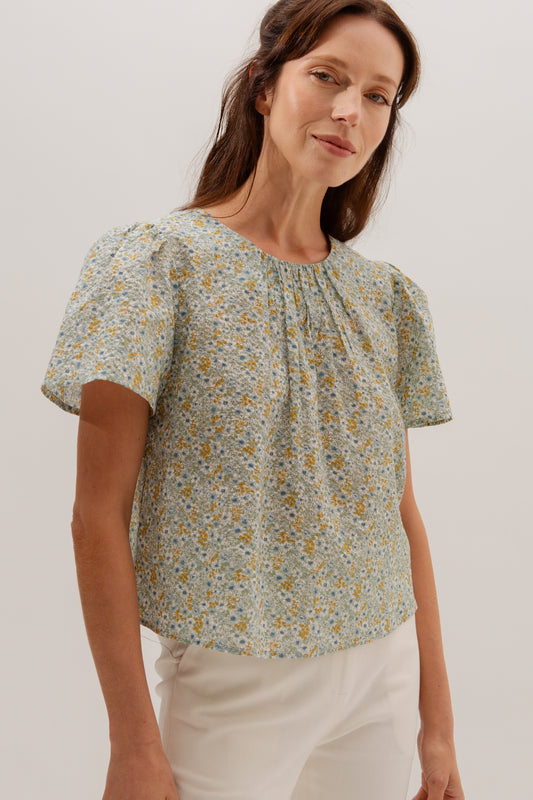 Weekend Gathered Blouse - Sunrise Garden