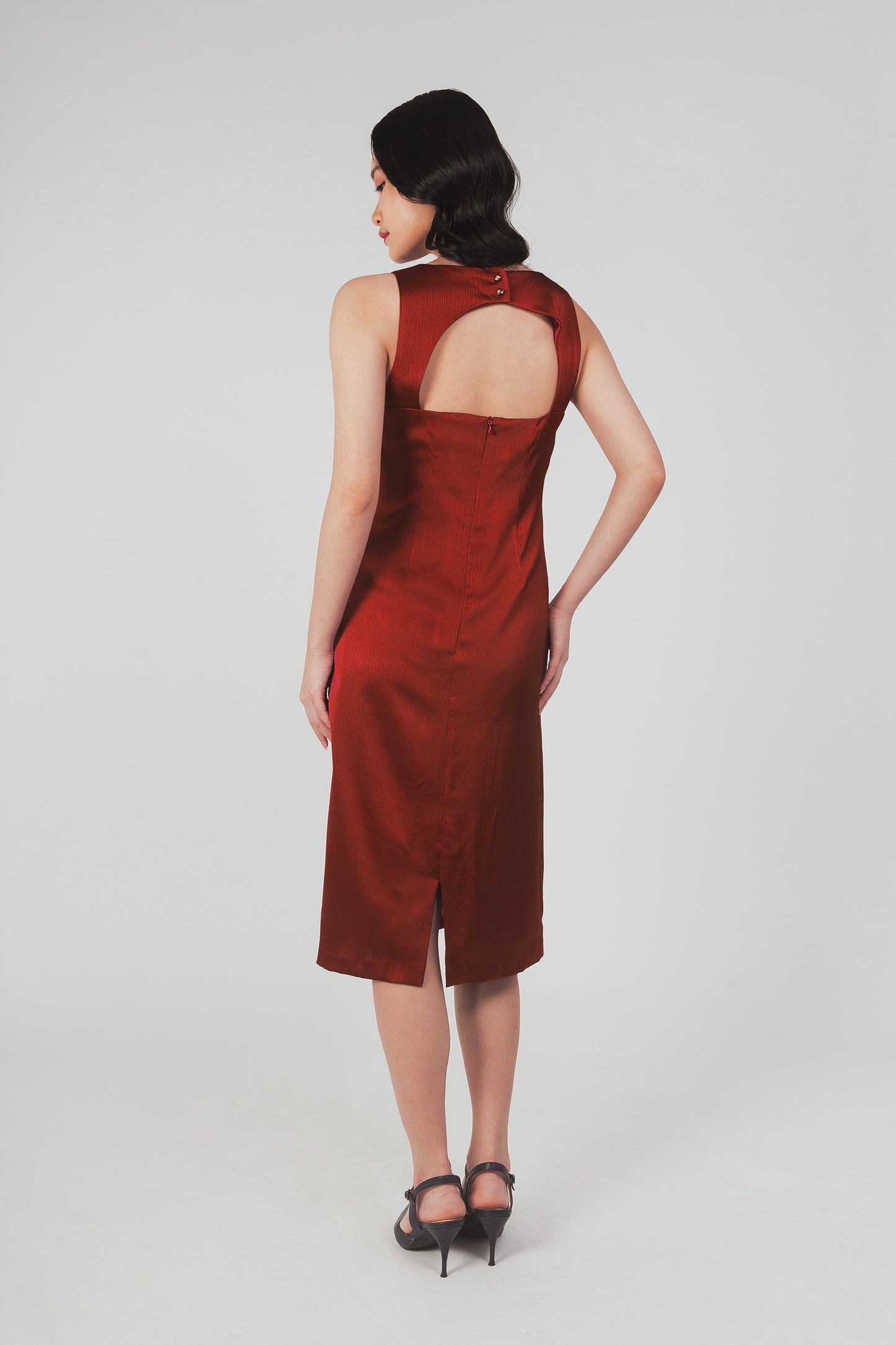 Column Dress With Cutout Detail - Garnet