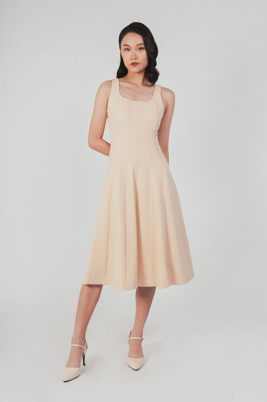 Smocked Back Panelled Dress - Vanilla