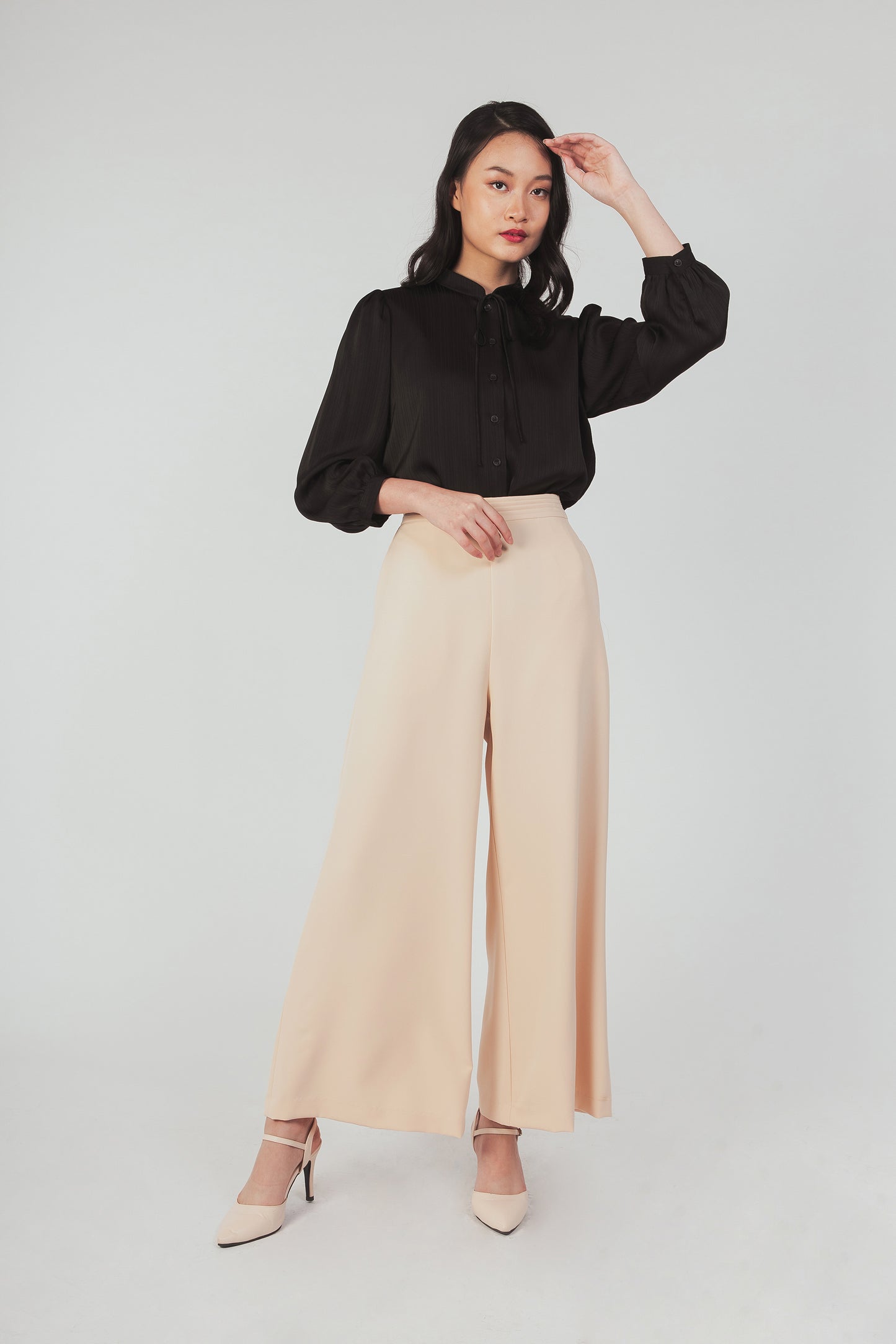 Palazzo Pants With Pleat Detail - Vanilla